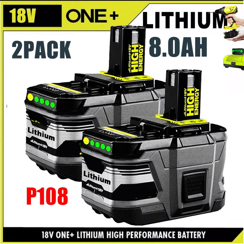 2PACK For RYOBI 18V 8.0Ah P108 High Capacity Battery 18Volt Lithium-Ion One Plus