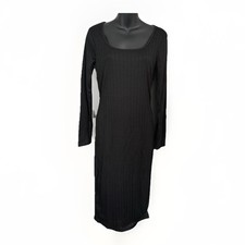 Brave Soul London Black Ribbed Long Sleeve Light Midi Bodycon Dress - Size S