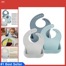 3 Pack Silicone Baby Bibs Waterproof Feeding With Food Catcher BPA Free