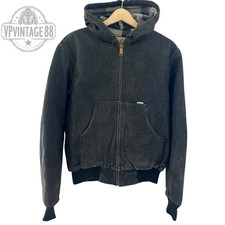 Vintage Carhartt Black Canvas Heavy Duty Hooded Bomber Jacket