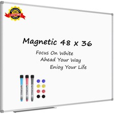 Lockways Magnetic Dry Erase Whiteboard 48x36 in Silver Frame Marker Tray