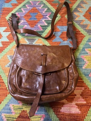 CAMPOMAGGI TAN COGNAC ITALIAN LEATHER CROSSBODY SADDLE SHOULDER BAG PURSE
