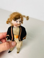 Antique French Small Miniauture Bisque Doll With Original Clothes (has Damage)
