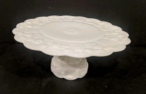 Westmoreland White Milk Glass Panel Grapes 10 3/4" Round Cake Plate Stand