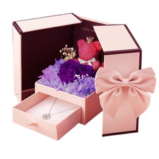 NEW I Love You Gifts for Mom Preserved Flowers Rose Bear Heart Necklace