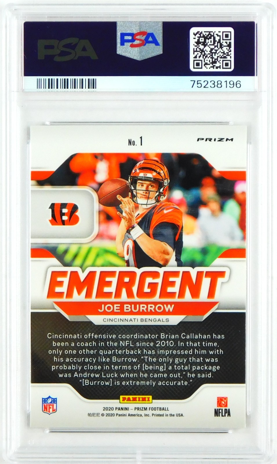 2020 Panini Prizm Joe Burrow Emergent-No Huddle #1 PSA Gem MT 10 Bengals C4986 view 2