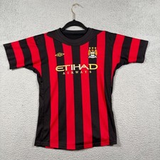 Umbro Manchester City 2011-12 Away Jersey Red Black Striped MCFC Youth Sz M