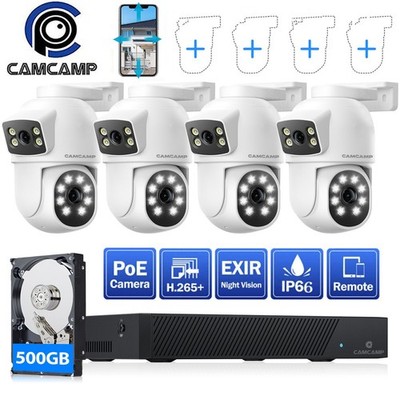 Camcamp 4MP PoE Überwachungskamera Set Außen PTZ 8CH NVR 500GB HDD mit 4XKameras