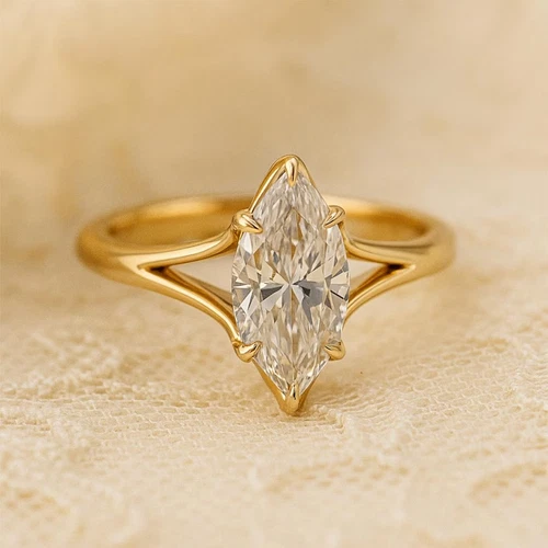 2CT Marquise Moissanite Engagement Silver Tulip Floral Solitaire Promise Ring