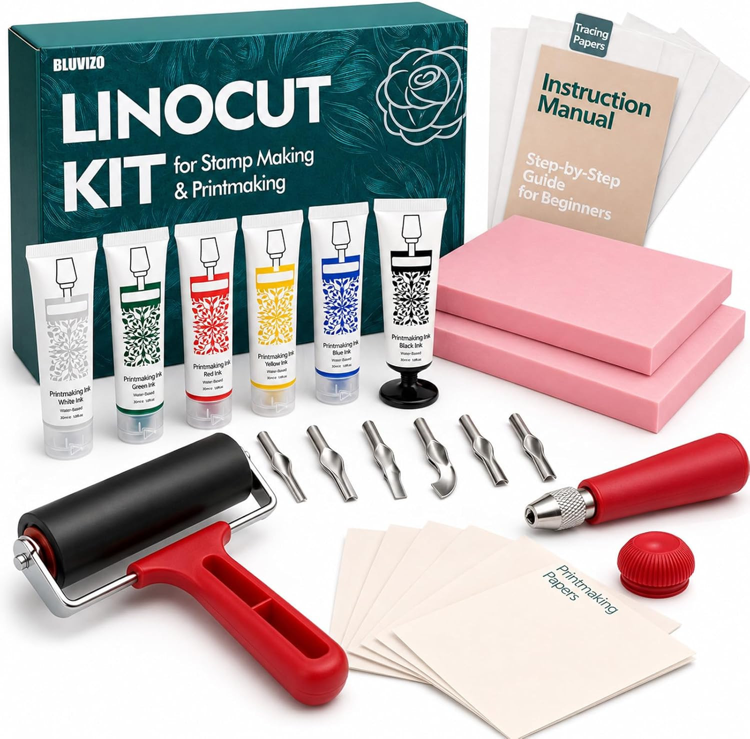 Linocut Tools Block Printing Kit, Deluxe Stamp Carving Printmaking Supplies | 6