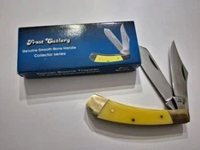 FROST CUTLERY "Daniel Boone Trapper" 2 Blade Pocket Knife Yellow Bone Handle