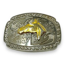 Western Two Tone 3D Horse Head Belt Buckle Swivel Bar Mixed Media Cowboy
