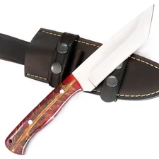 CUSTOM HANDMADE D2 KNIFE WITH PINE CONE HANDLE & PREMIMUM LEATHER SHEATH T36