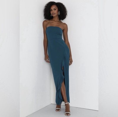 Lulus After Hours NWT size Small Teal Strapless Ruffled Maxi Dress
