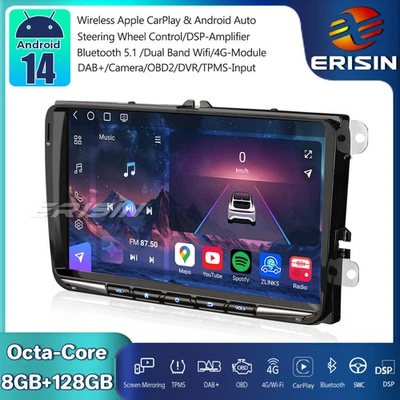 ERISIN 8GB+128GB Android 14 Autoradio GPS per VW Golf 5/6 Passat Polo Caddy Tiguan Seat