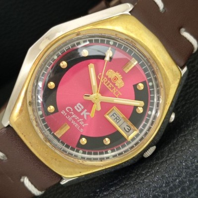ORIENT SK CRYSTAL AUTOMATIK 46941 VINTAGE JAPAN HERREN ROTES ZIFFERBLATT UHR a704863-2