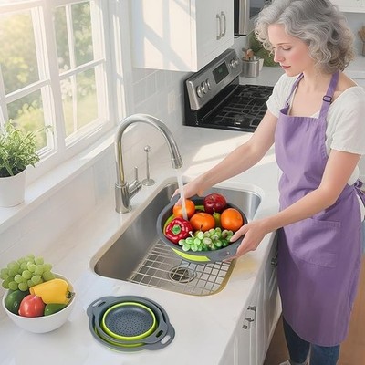 Basket Collapsible Colander Set of 3 Round Silicone Kitchen Strainer