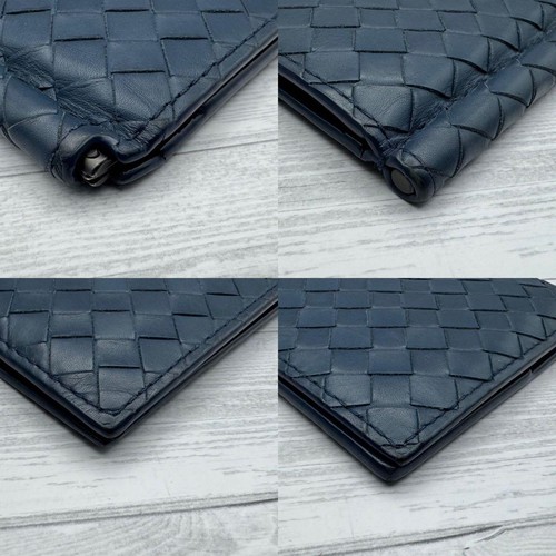 Bottega Veneta Intrecciato Wallet Bifold Navy Leather Unisex Italy Money Clip - Picture 6 of 9