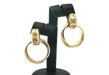 Vintage Gold-Tone Door Knocker Clip-On Earrings MCM Crystal Accents