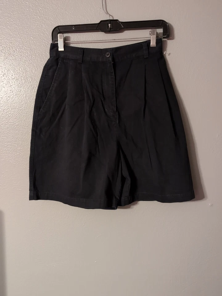 Vintage Marsh Landing Petites Black High Waist Pleated Cotton Shorts 10P - Imagem 2 de 4