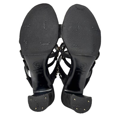 ヴィンテージシャネルC H A N E L.36.5 CHANEL Vintage CC Logo Chain Sandals #36.5 Heels Black Gold