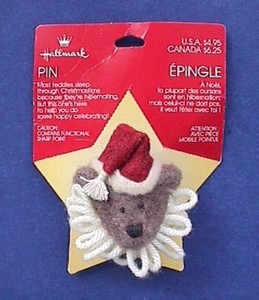 Hallmark-PIN-Christmas-Vintage-BEAR-CLOWN-Santa-HAT-Fabric-Holiday-Brooch-NEW