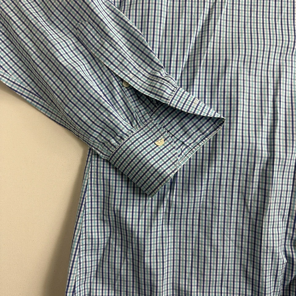 Camisa de vestir Ledbury para hombre 17,5 manga larga azul blanco cuadros preppy Foto 3 de 4