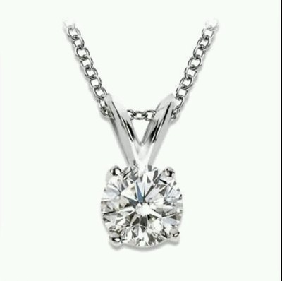1 Karat Solitär Anhänger Halskette und Kette massiv 14 Karat Weißgold Rundschliff 