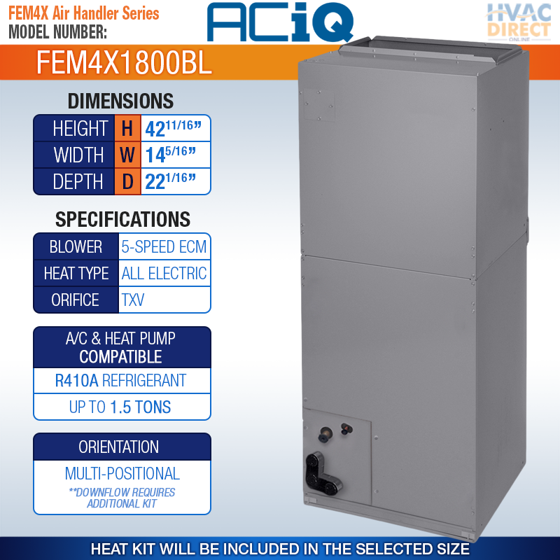 1.5 Ton 5kW10kW ACiQHeil Split Electric Furnace / Fan Coil / Air