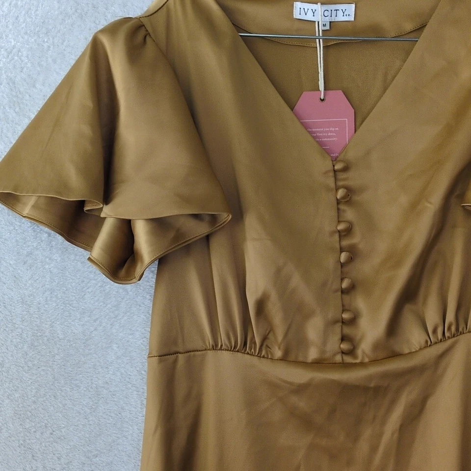 Maxi Vestido Para Mujer Ivy City Dorado Satinado Brillante Dama de Honor Talla M Foto 4 de 4