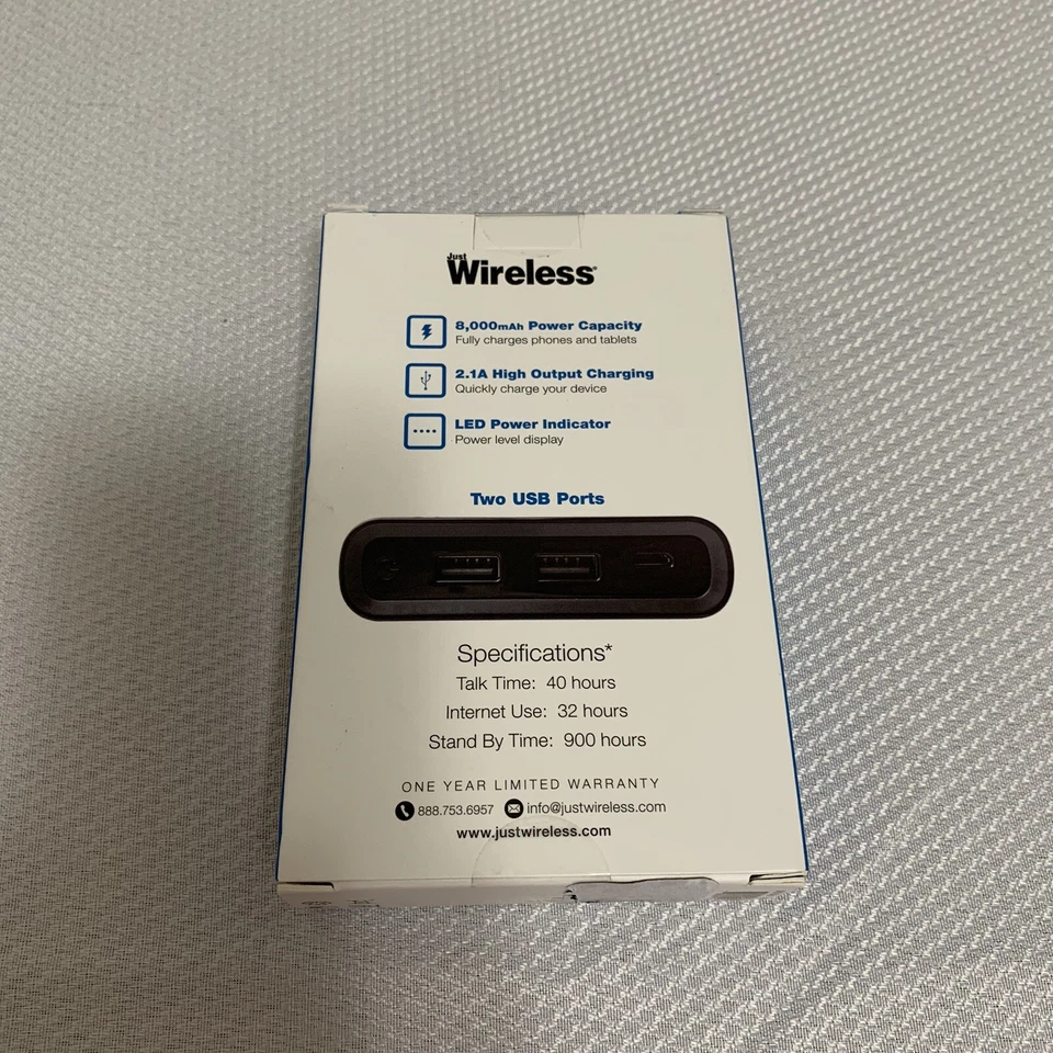 Banco de alimentación portátil Just Wireless 2 puertos USB 8.000 mAh - pizarra nuevo en caja Foto 4 de 4