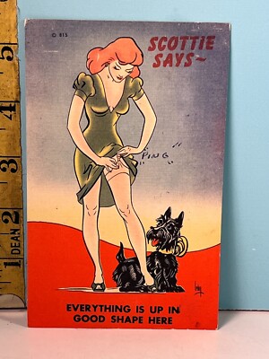  1940's JAY JACKSON Pinup Linen Postcard ''Everything is Up in Good Shape'' 