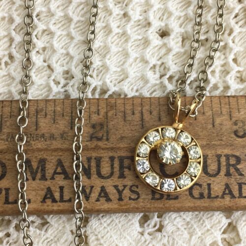 Vintage Swarovski Crystal Halo Pendant Necklace Pave Gold Feminine Silver Chain - 第 1/6 張圖片