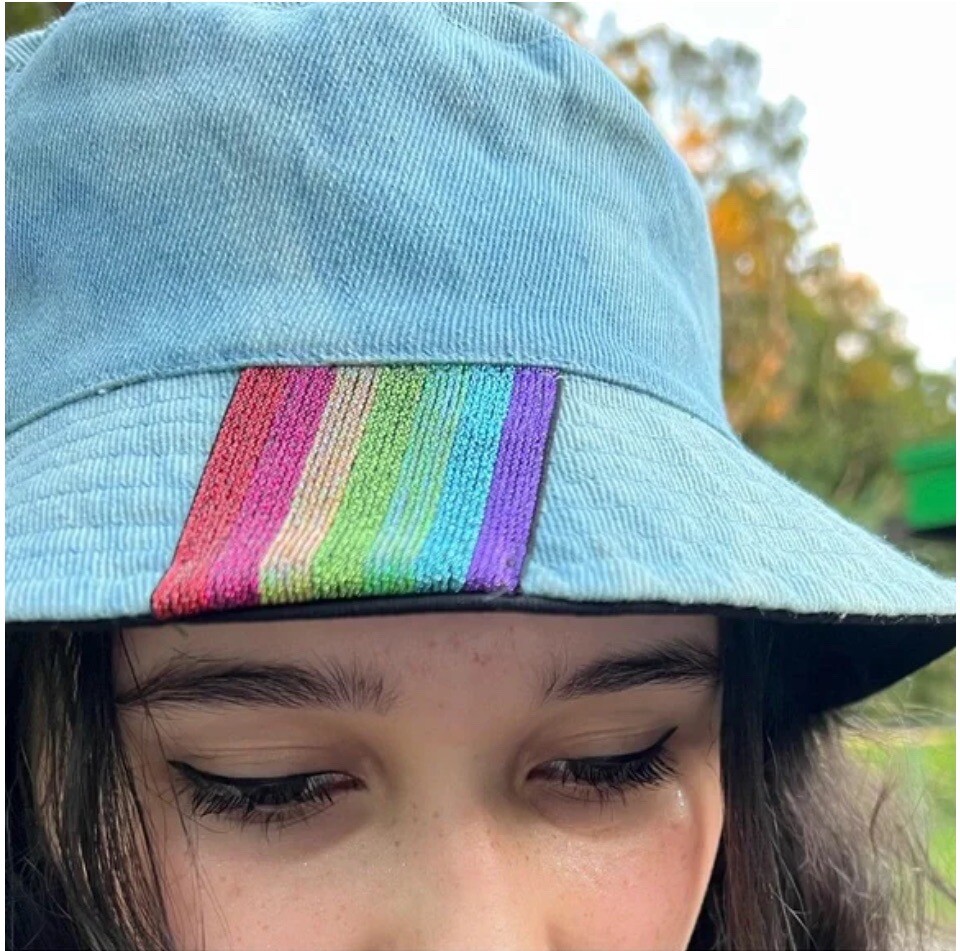 Reversible Bucket Hat with Rainbow trim Black and Denim | eBay display picture 2