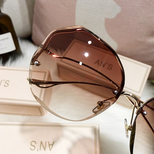 Women Fashion Oversized Outdoor Gradient Shades UV400 Glasses Rimless Sunglasses - Picture 10 of 19