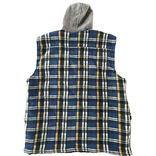 Roper Hooded Vest Men XL Heavy Full Zip Diamond Quilted Lining Blue Plaid - Picture 2 of 6