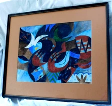 FINE VINTAGE SIGNED LARGE ORIGINAL ABSTRACT WATERCOLOR