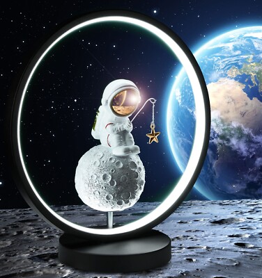 Astronauten Lampe mit LED Ring Mond Angler Kinder Nachttischlampe