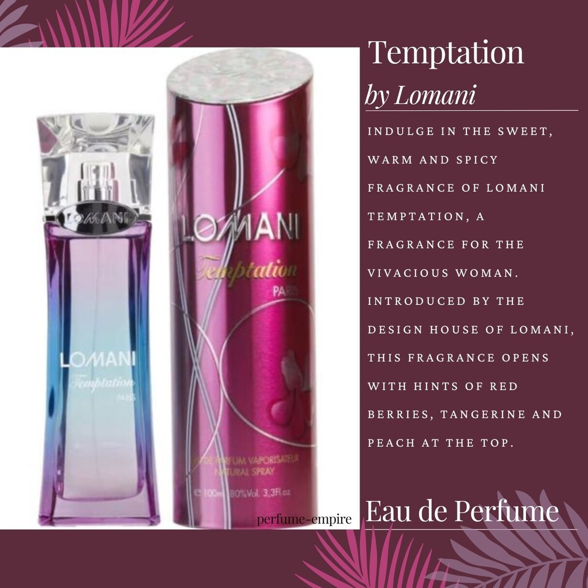 Lomani Temptation Eau De Parfum Spray By Lomani - 3.4 oz Lomani Temptation Eau De Parfum Spray By Lomani - 3.4 oz
