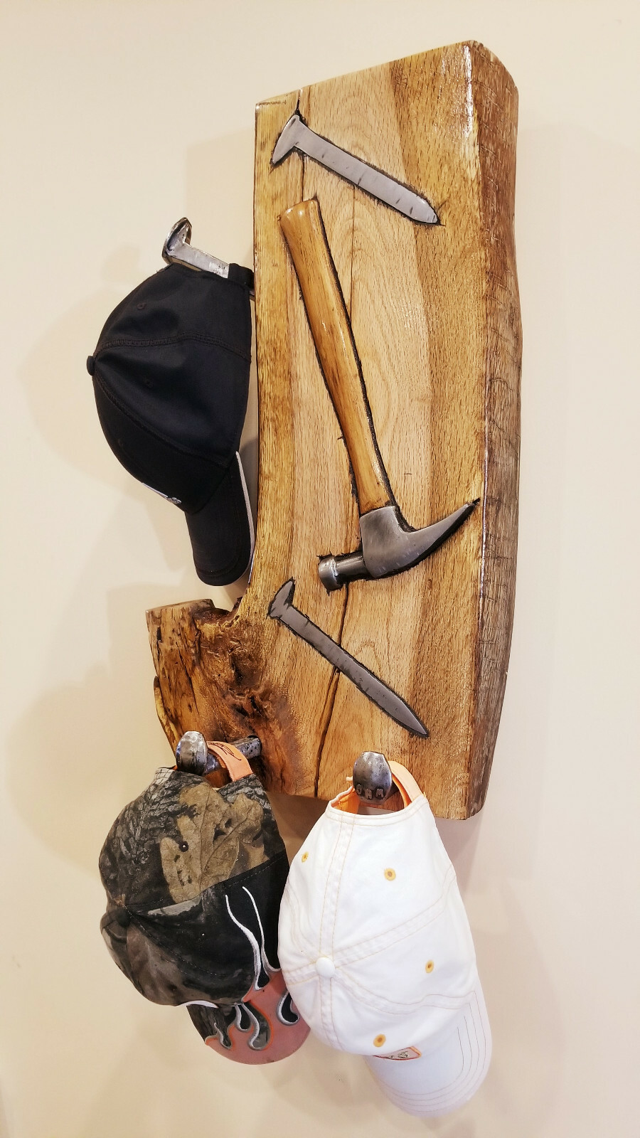 Wood Custom Made Oak Hat Rack 3 hangers Heavy Duty Old Style 23''x14 ...