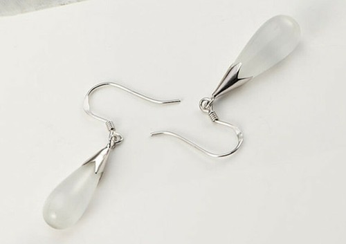 Moonstone Opale Orecchini Pendenti Gancio A Goccia Argento Gioielli Donna - Foto 4 di 9