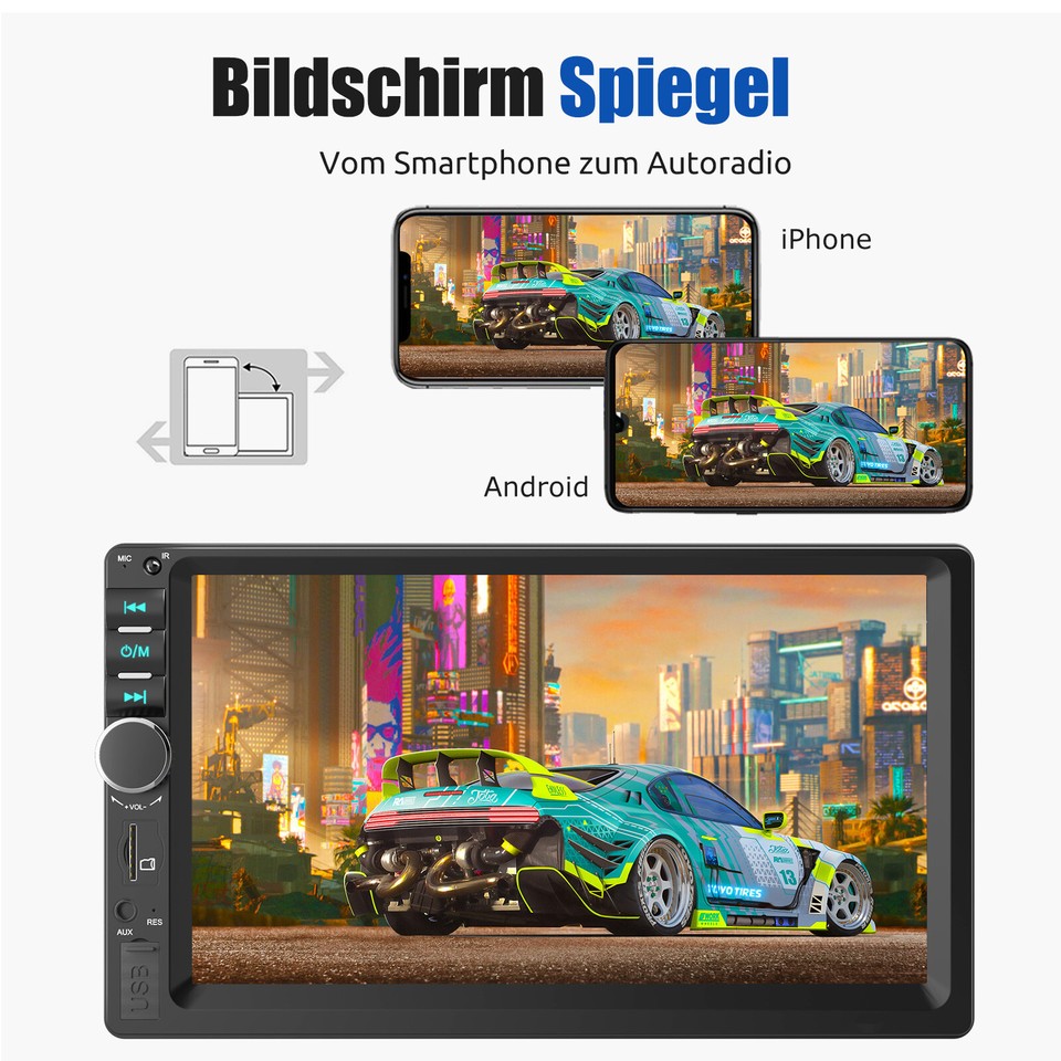 2Din 7" Android 13 Autoradio mit Apple Carplay AUX TF SD Mirror Link