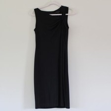 Vintage David Meister Black Jersey Twist Asymmetric Neckline Sleeveless Dress 6