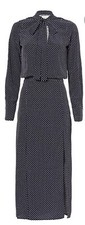 Alexis Noelle Polka-Dot Tie-Neck Slit Midi Dress in Navy size M