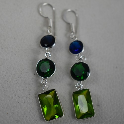 925 Plata de Ley Peridoto Y Piedra Topacio Mano Pendientes Ella Regalo BES-1576 - Imagen 5 de 5