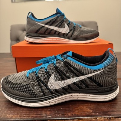 Nike Flyknit Lunar 1+ Running Shoes (2012) Sz 12 Black White Blue 554887-010