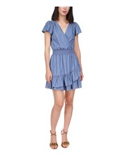 MICHAEL MICHAEL KORS Womens Blue Unlined Pullover Flutter Sleeve Dress S