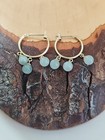 Vintage 14k.Yellow Gold Jade Ball Dangle Hoop  Pierced Earrings 2.4 Grams — photo 5