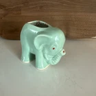 Vintage McCoy Pottery Elephant Trunk Up Planter Matte Celadon Mint Green MCM