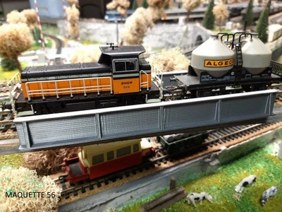 MAQUETTE 56 ho tablier de pont gris 1 voie passerelle SNCF 1/87 décor train diorama maquette